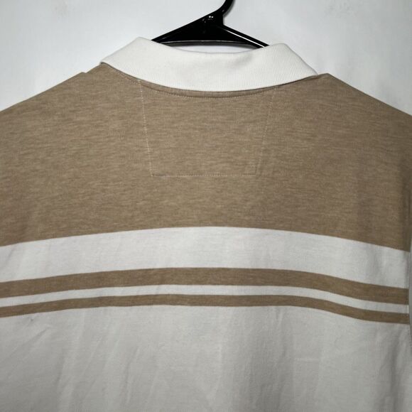 Banana Republic Polo Shirt Mens Size Large White Tan Gray Colorblock Elephant - Picture 11 of 12